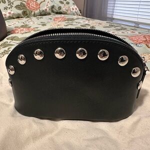 Madewell Black Leather Cosmetic Pouch with Silver Studs